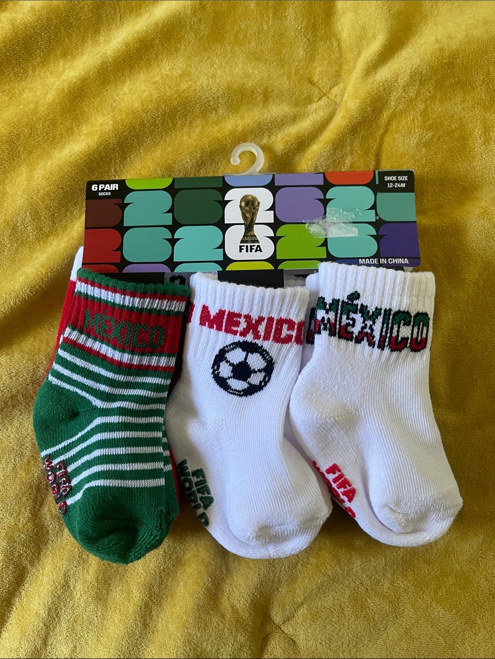 FIFA World Cup 2026 Mexico Baby Socks 6 pack Soccer Sz 12/24M NEW